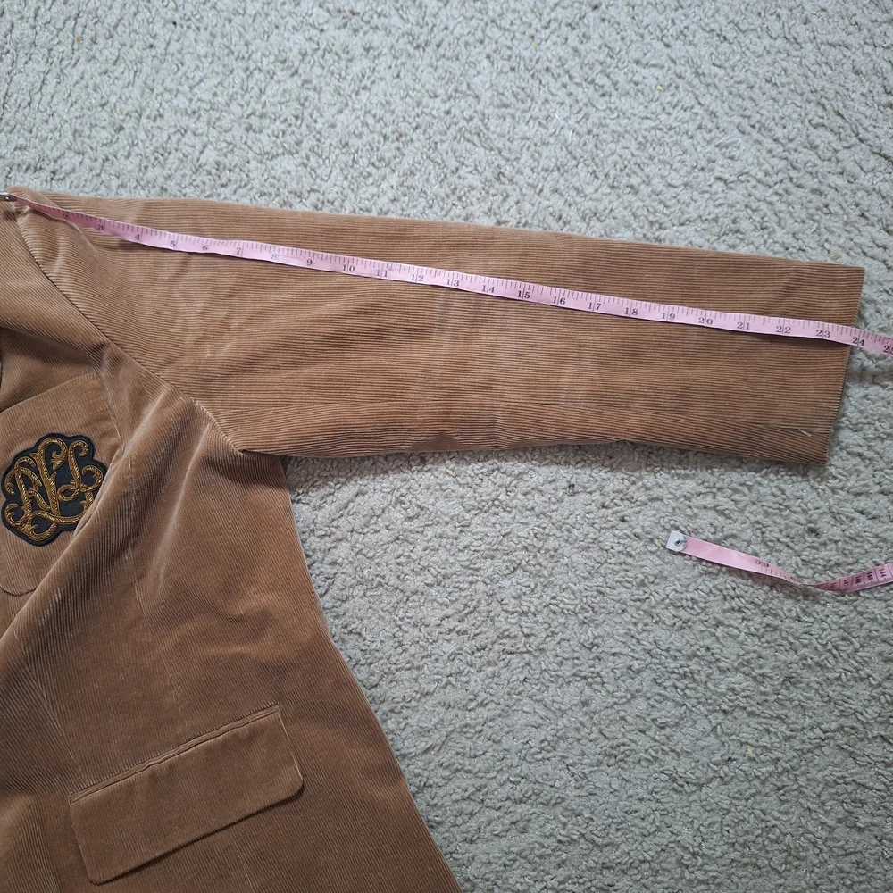 Lauren Ralph Lauren Corduroy Blazer Tan Bullion Crest Patch Sport Coat Size 18W - Picture 7 of 7